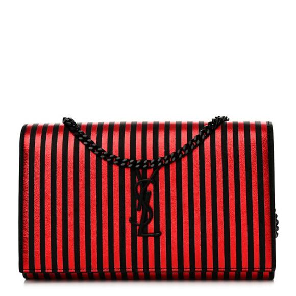 Saint Laurent Metallic Striped Monogram Chain Wallet in Red/Black - Picture 1 of 16